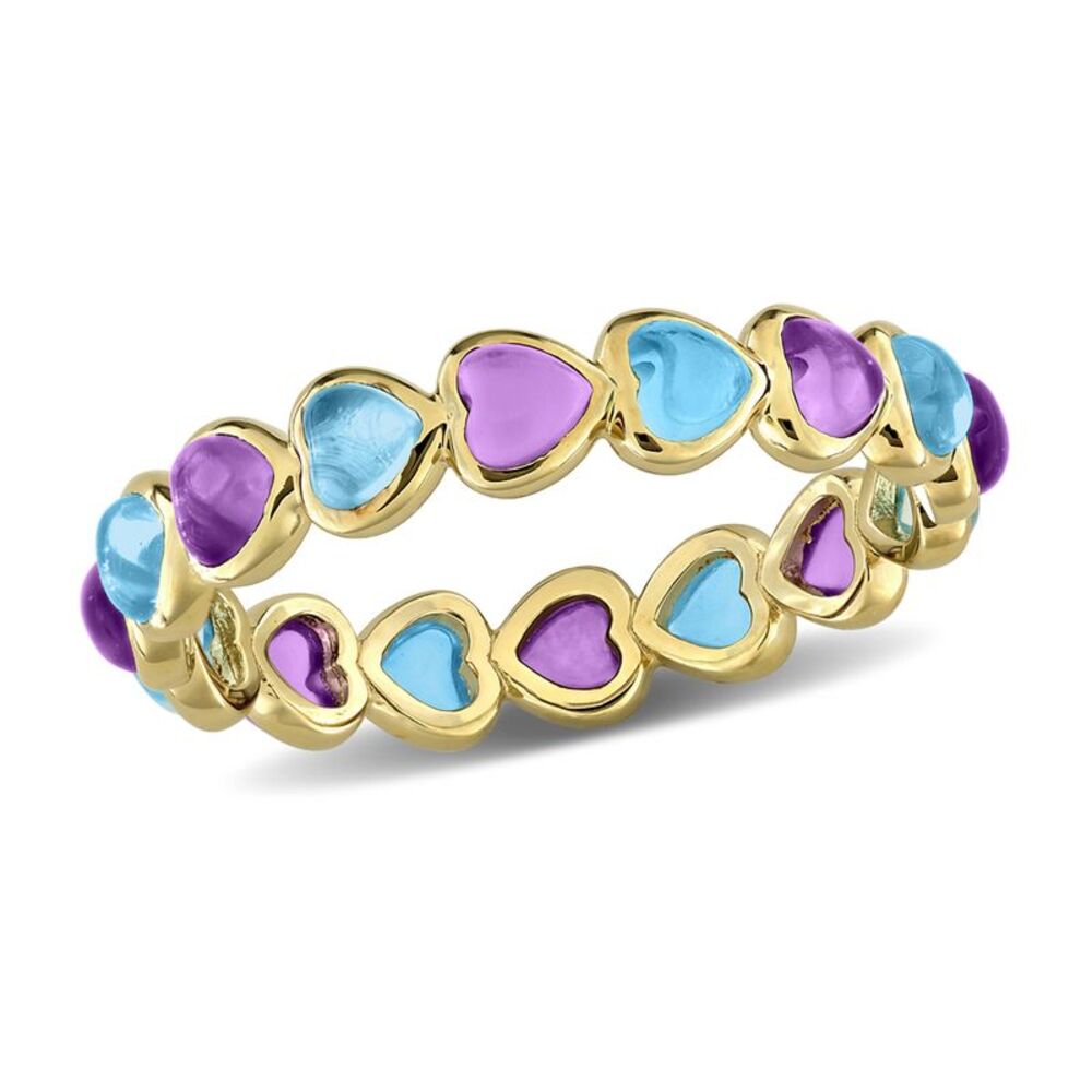 3.60 Carat (ctw) African-Ametyst and Blue Topaz Heart Band Yellow Silver